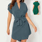 V-neck Short Sleeve Dress With Belt Summer Fashion Bowknot Dresses For Women Clothing.