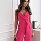 V-neck Sleeveless Jumpsuit With Belt Design Summer Fashion Trousers Women's Clothing.