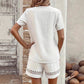 V-neck Stitching Short Sleeve Solid Color Shorts Suit Women.