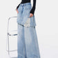 Vintage Blue Washed Fake Two-piece Jeans For Women Ripped Straight Pants.