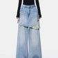 Vintage Blue Washed Fake Two-piece Jeans For Women Ripped Straight Pants.