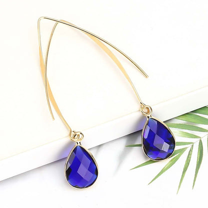 Water Drop Vintage Long Crystal Glass Earrings.