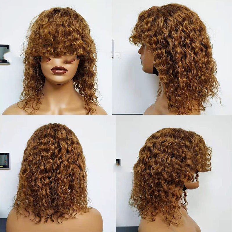 Water Wave Human Hair Wigs With Bangs.