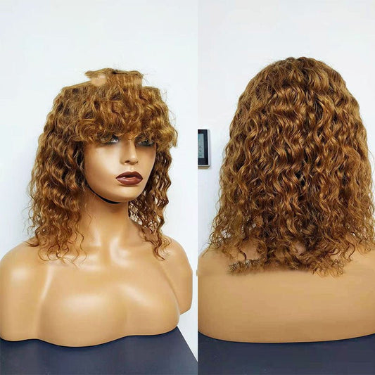 Water Wave Human Hair Wigs With Bangs.