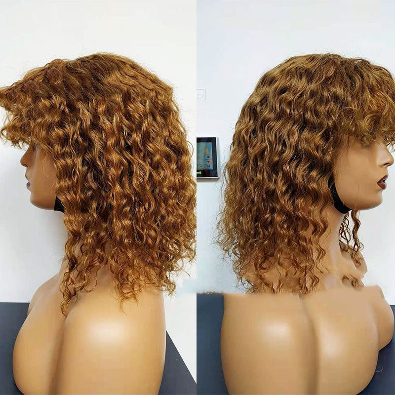 Water Wave Human Hair Wigs With Bangs.