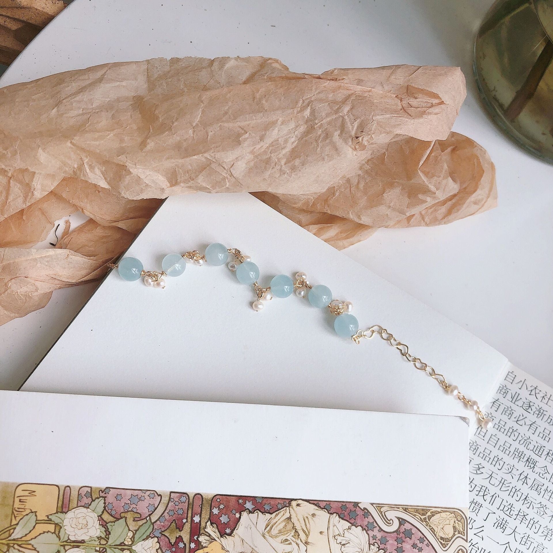 White Crystal Aquamarine Crystal Bracelet.