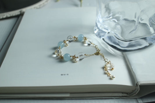 White Crystal Aquamarine Crystal Bracelet.