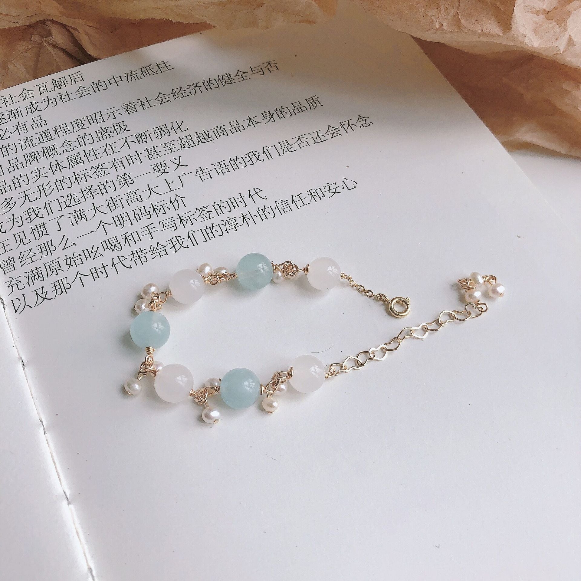 White Crystal Aquamarine Crystal Bracelet.