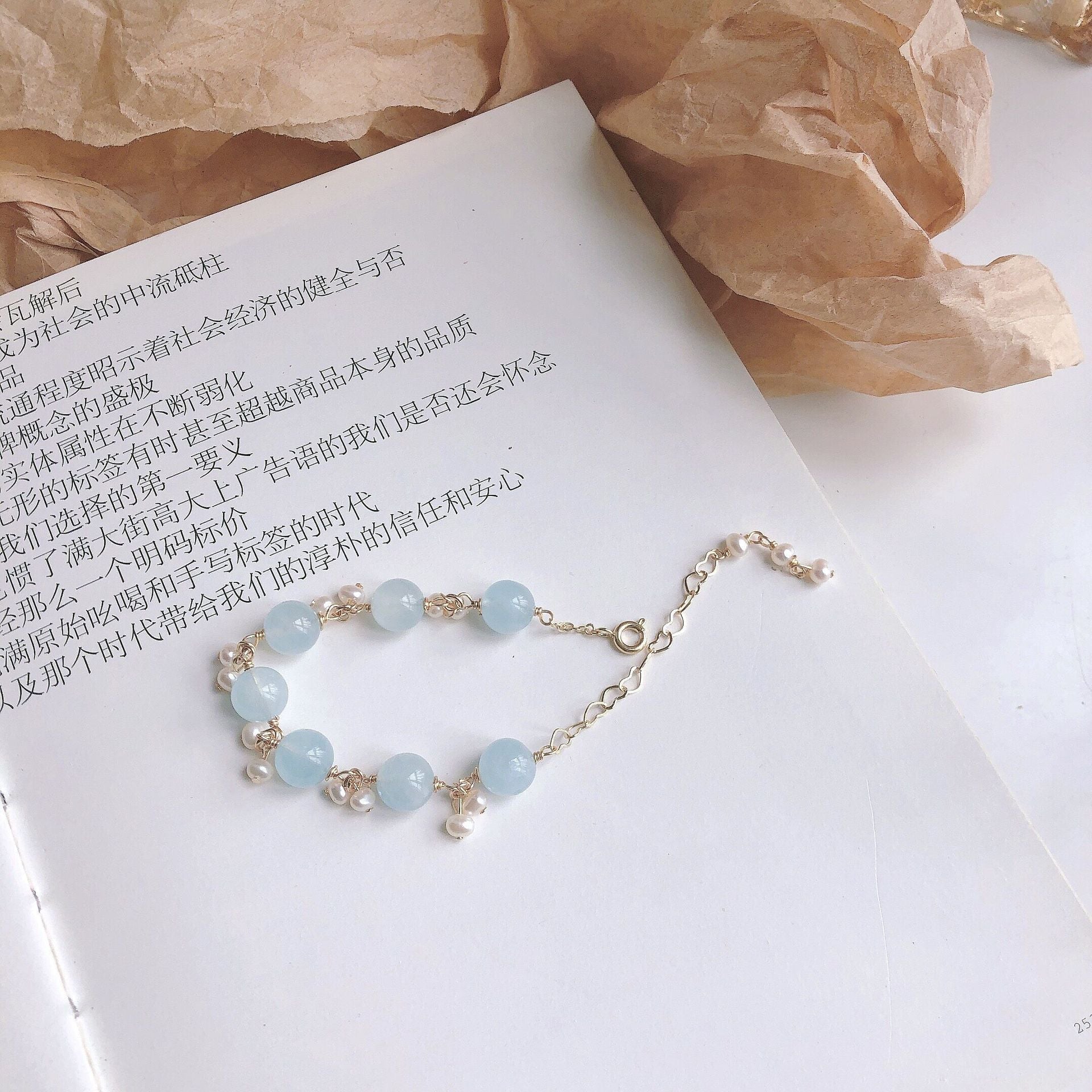 White Crystal Aquamarine Crystal Bracelet.