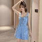 Wide Leg Denim Jumpsuit Loose Overalls Shorts.