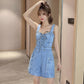 Wide Leg Denim Jumpsuit Loose Overalls Shorts.