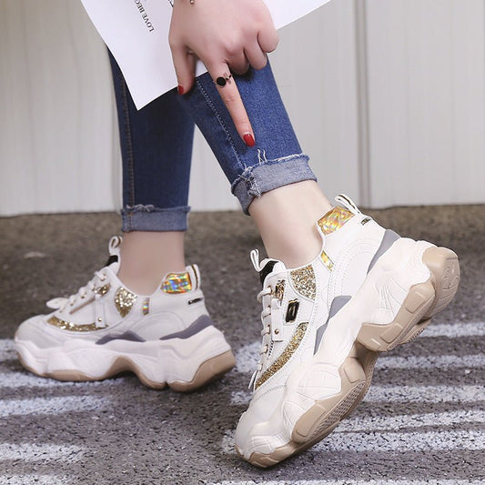 Wisdom Smoked Shoes All-Match Thick-Soled Increased Student Super Fire Sneakers.