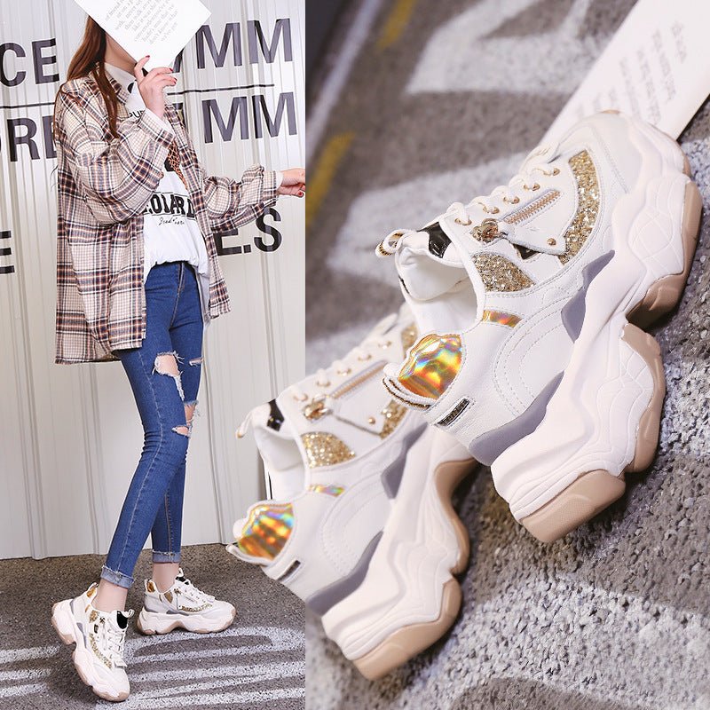 Wisdom Smoked Shoes All-Match Thick-Soled Increased Student Super Fire Sneakers.