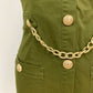 Women Lion Buttons Chain Green Cotton Backless Halter Dress.