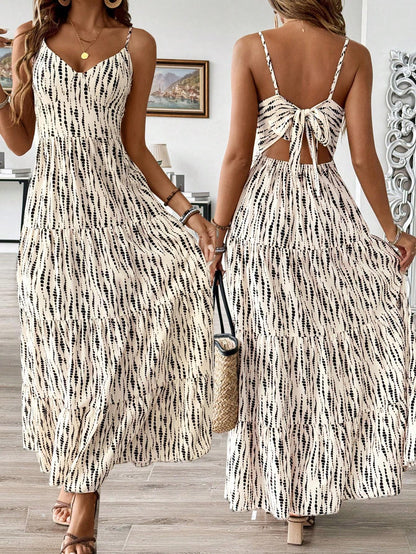 Women's Bohemian Style Suspender Stitching Dress Long Dress Maxi Vacation Beach Outfit.