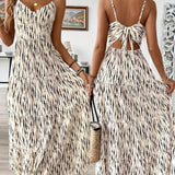 Women's Bohemian Style Suspender Stitching Dress Long Dress Maxi Vacation Beach Outfit.