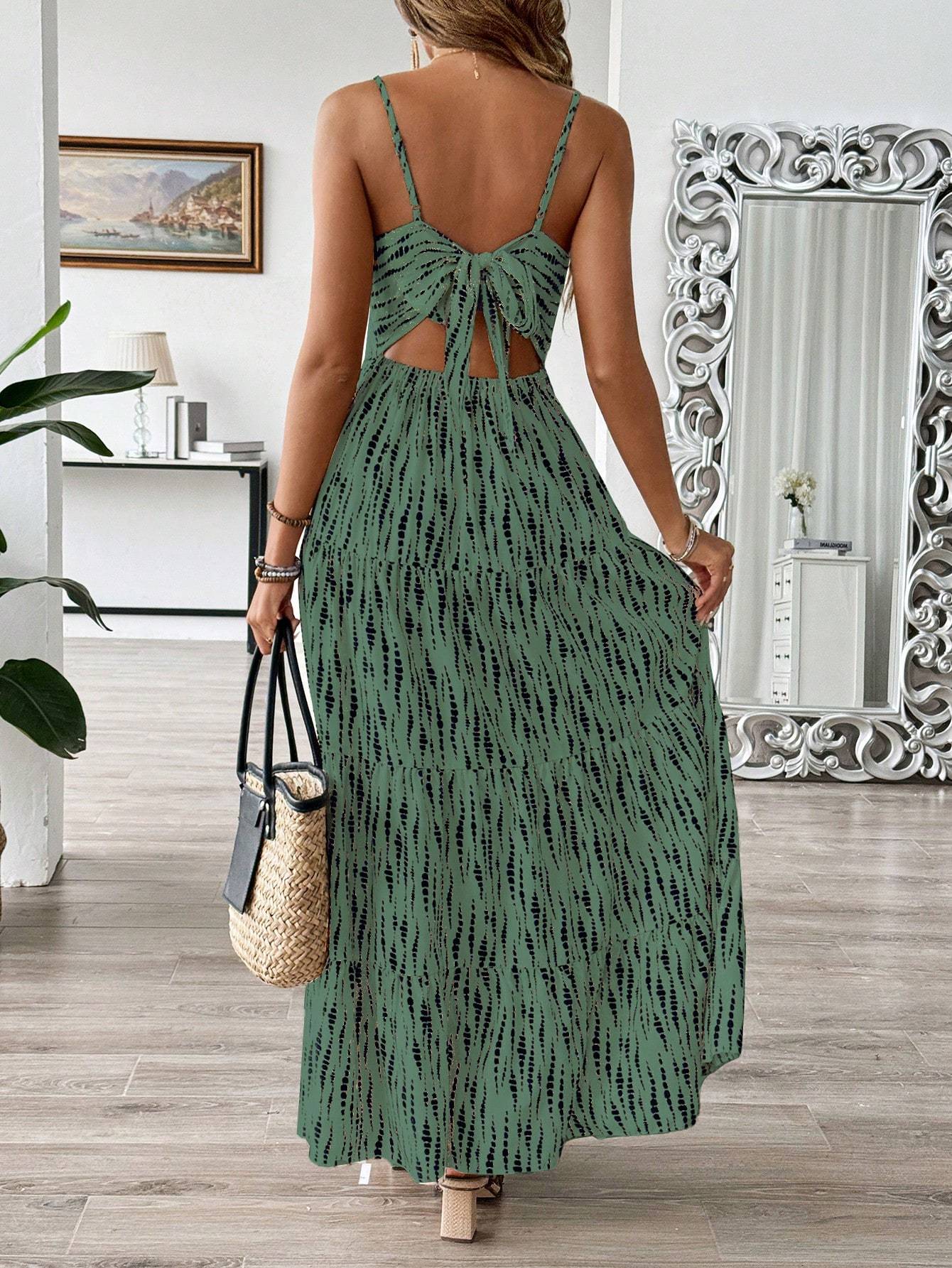 Women's Bohemian Style Suspender Stitching Dress Long Dress Maxi Vacation Beach Outfit.