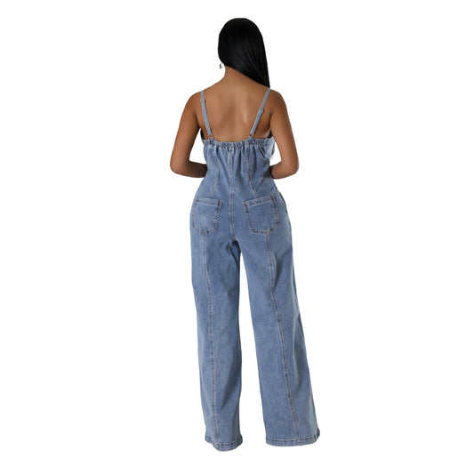 Women's Clothing Fashion Suspenders Denim Jumpsuit.