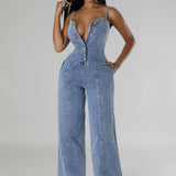 Women's Clothing Fashion Suspenders Denim Jumpsuit.