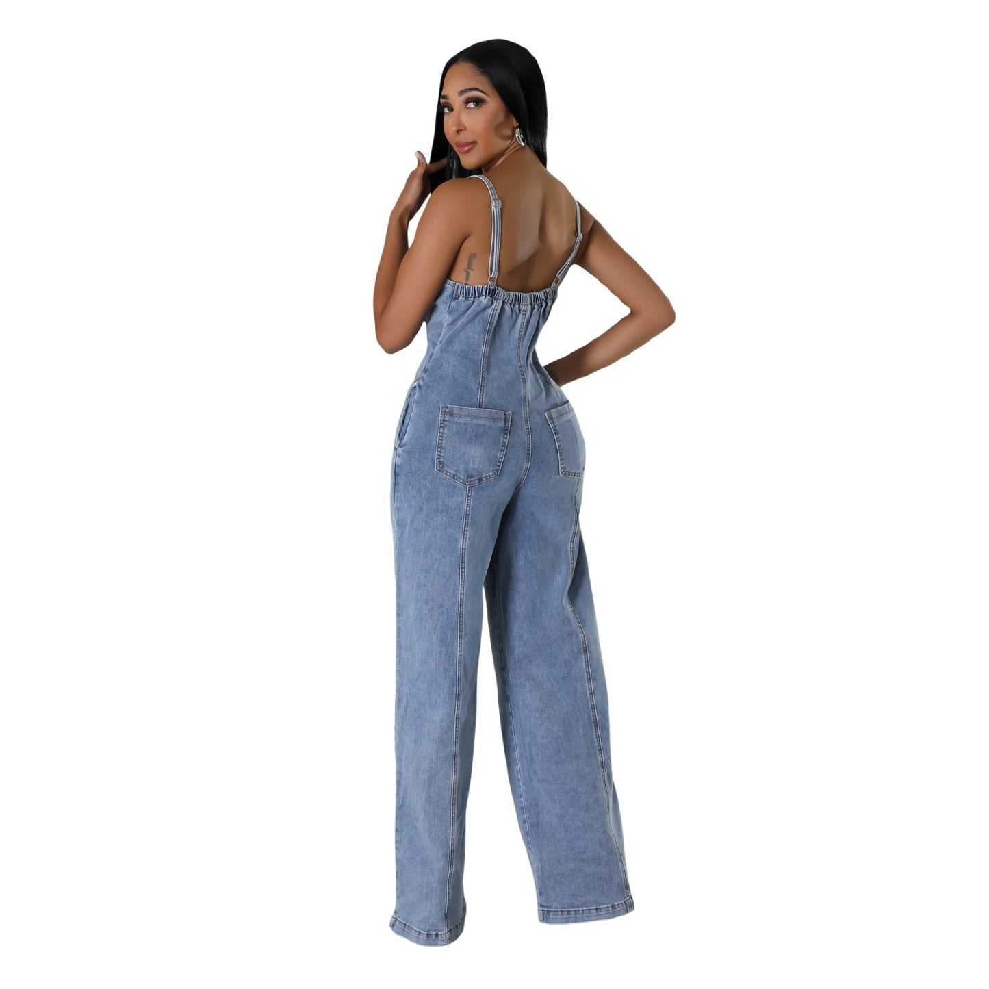 Women's Clothing Fashion Suspenders Denim Jumpsuit.