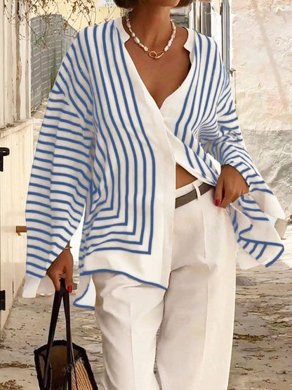 Women's Fashion Elegant Casual Loose Fit Striped Blouse.