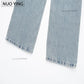 Women's Fashion Jeans Solid Colour Loose Trousers Gradient Casual Streetwear Pant Broken Holes Decorated 2025.