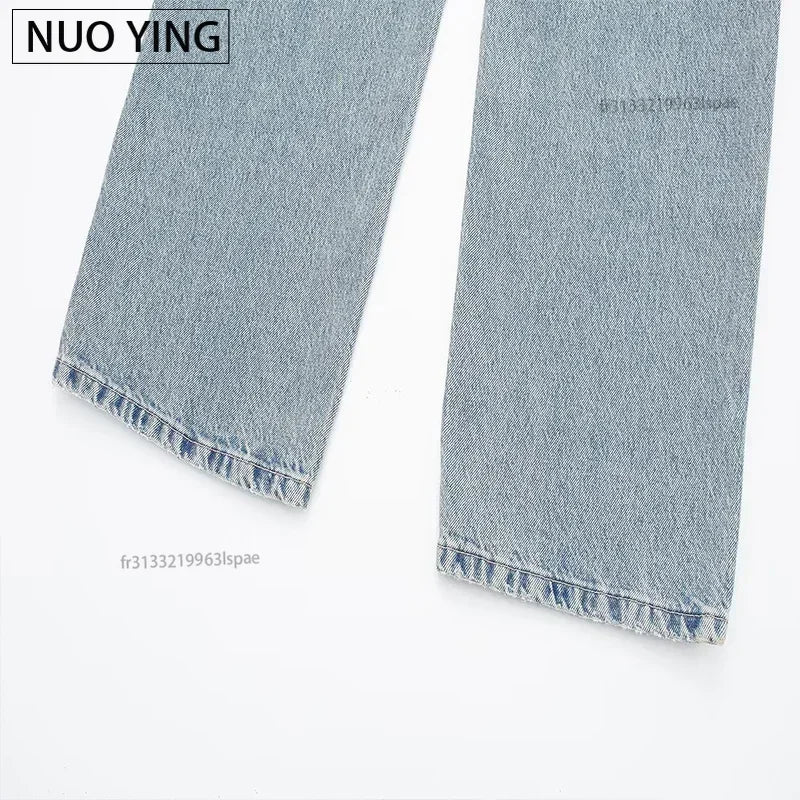 Women's Fashion Jeans Solid Colour Loose Trousers Gradient Casual Streetwear Pant Broken Holes Decorated 2025.