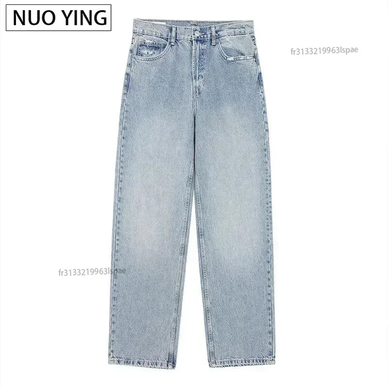 Women's Fashion Jeans Solid Colour Loose Trousers Gradient Casual Streetwear Pant Broken Holes Decorated 2025.