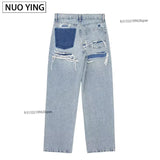 Women's Fashion Jeans Solid Colour Loose Trousers Gradient Casual Streetwear Pant Broken Holes Decorated 2025.