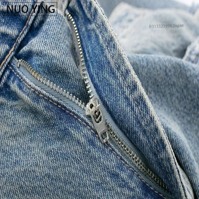 Women's Fashion Jeans Solid Colour Loose Trousers Gradient Casual Streetwear Pant Broken Holes Decorated 2025.