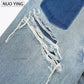 Women's Fashion Jeans Solid Colour Loose Trousers Gradient Casual Streetwear Pant Broken Holes Decorated 2025.