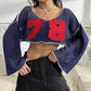 Women's Flared Sleeve Cropped Sexy Short Casual Hollow Sweater.
