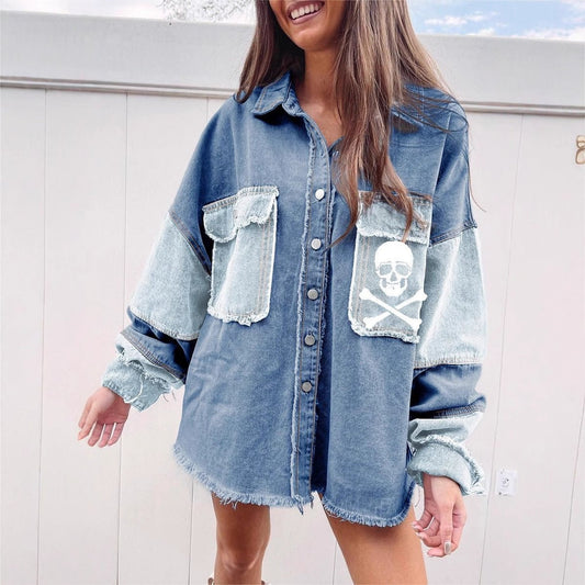 Women's Halloween Color Block Denim Coat.