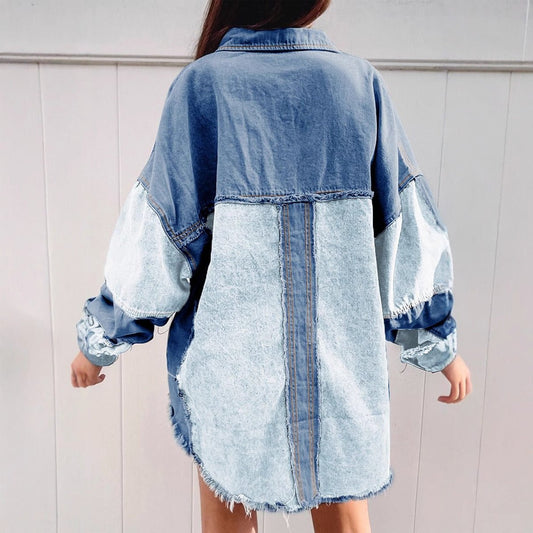 Women's Halloween Color Block Denim Coat.