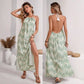 Women's Halter Tassel Lace-up Backless Slit Holiday Dress.