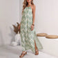 Women's Halter Tassel Lace-up Backless Slit Holiday Dress.