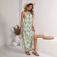 Women's Halter Tassel Lace-up Backless Slit Holiday Dress.