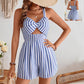 Women's Holiday Solid Color Hollow Twist Knot Jumpsuit.