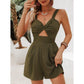 Women's Holiday Solid Color Hollow Twist Knot Jumpsuit.
