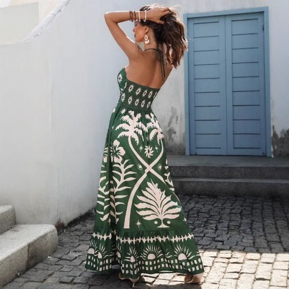 Women's Holiday Style Printed Front Cross Mid-length Dress.