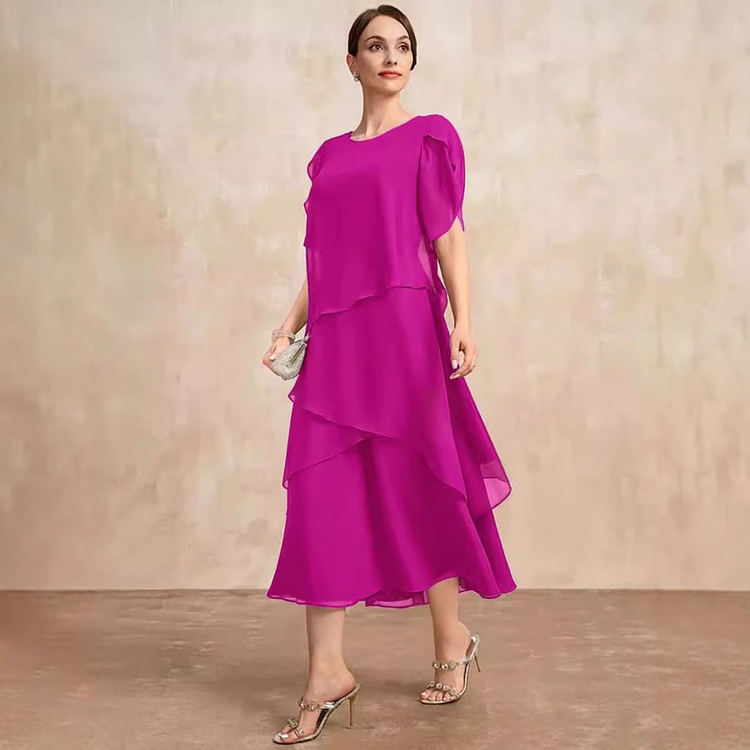 Women's Loose Belly-covering Layers Of Chiffon Dress.