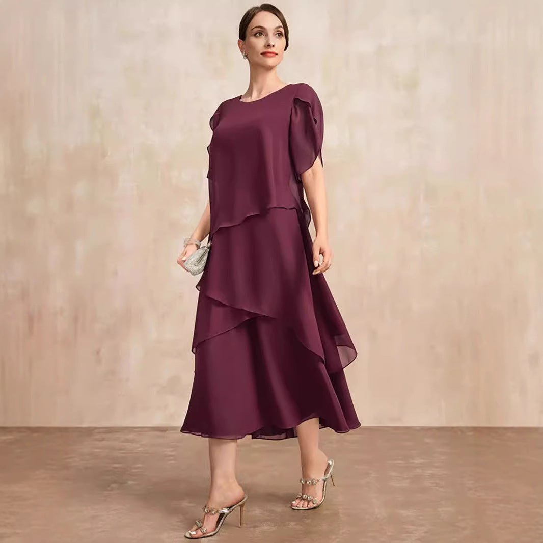 Women's Loose Belly-covering Layers Of Chiffon Dress.