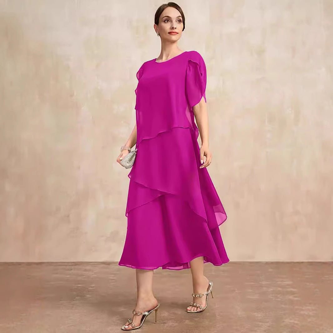 Women's Loose Belly-covering Layers Of Chiffon Dress.