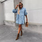 Women's New Spring And Summer Shirt Button Denim Long Sleeve Dress.