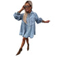 Women's New Spring And Summer Shirt Button Denim Long Sleeve Dress.