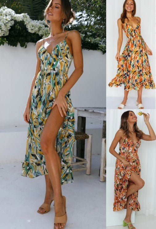 Women's Off Shoulder Boho Sling Print Dress.