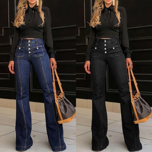 Women's Patchwork Jeans Slim Fit Slimming Stretch Flared Pants.