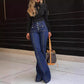 Women's Patchwork Jeans Slim Fit Slimming Stretch Flared Pants.
