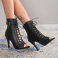 Women's Peep Toe High Heel Pumps Shoes Fashion Lace-up Buckle Sandals With Back Zipper Design.