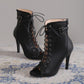 Women's Peep Toe High Heel Pumps Shoes Fashion Lace-up Buckle Sandals With Back Zipper Design.